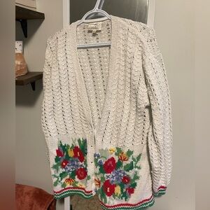 Susan Bristol Floral Knit Cardigan Sweater, size large